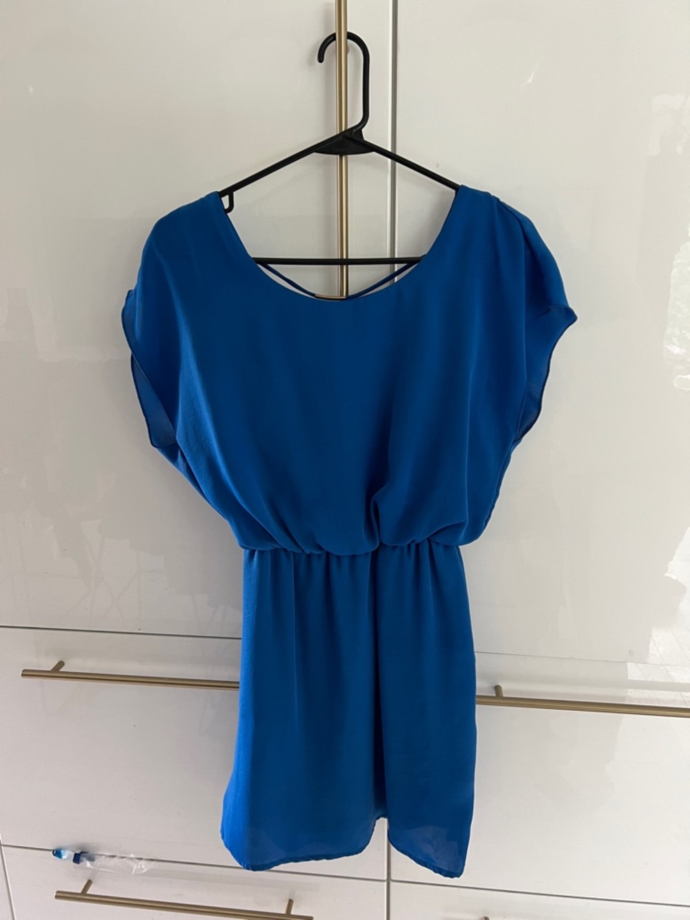 City Triangles Royal Blue Short Sleeve Elastic Waist Mini Dress